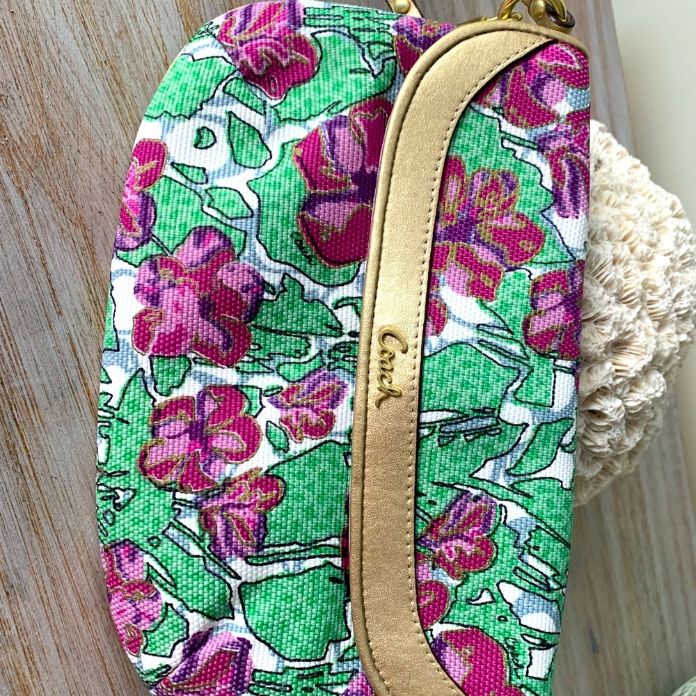 Coach wristlet floral and gold